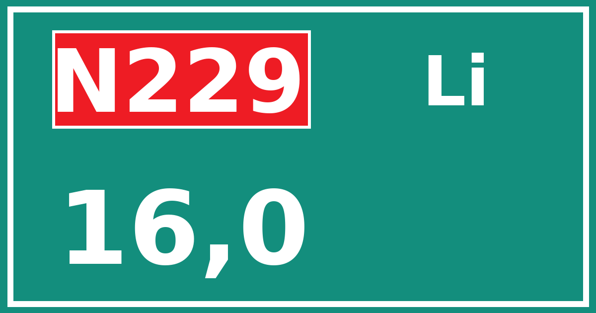 Hectometerbord N229 16,0 zijde Li