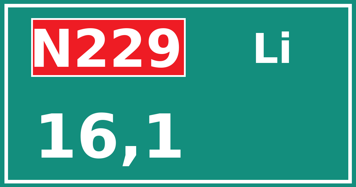 Hectometerbord N229 16,1 zijde Li