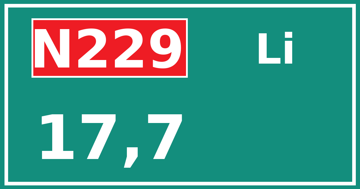 Hectometerbord N229 17,7 zijde Li