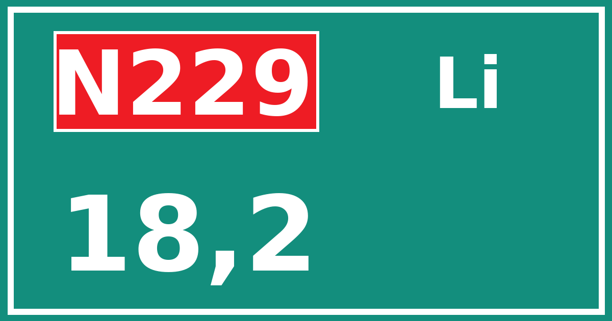 Hectometerbord N229 18,2 zijde Li
