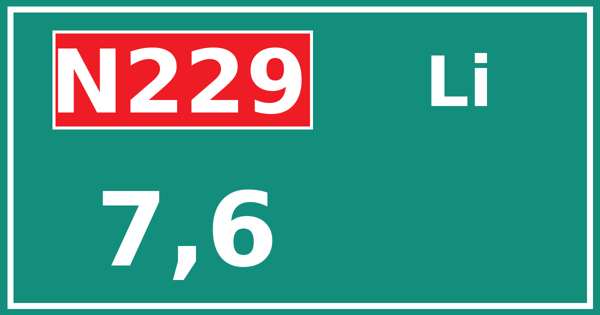 Hectometerbord N229 7,6 zijde Li