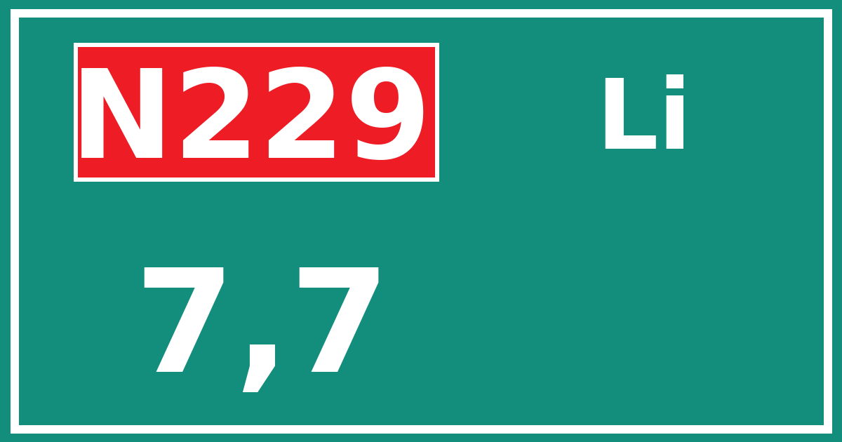 Hectometerbord N229 7,7 zijde Li