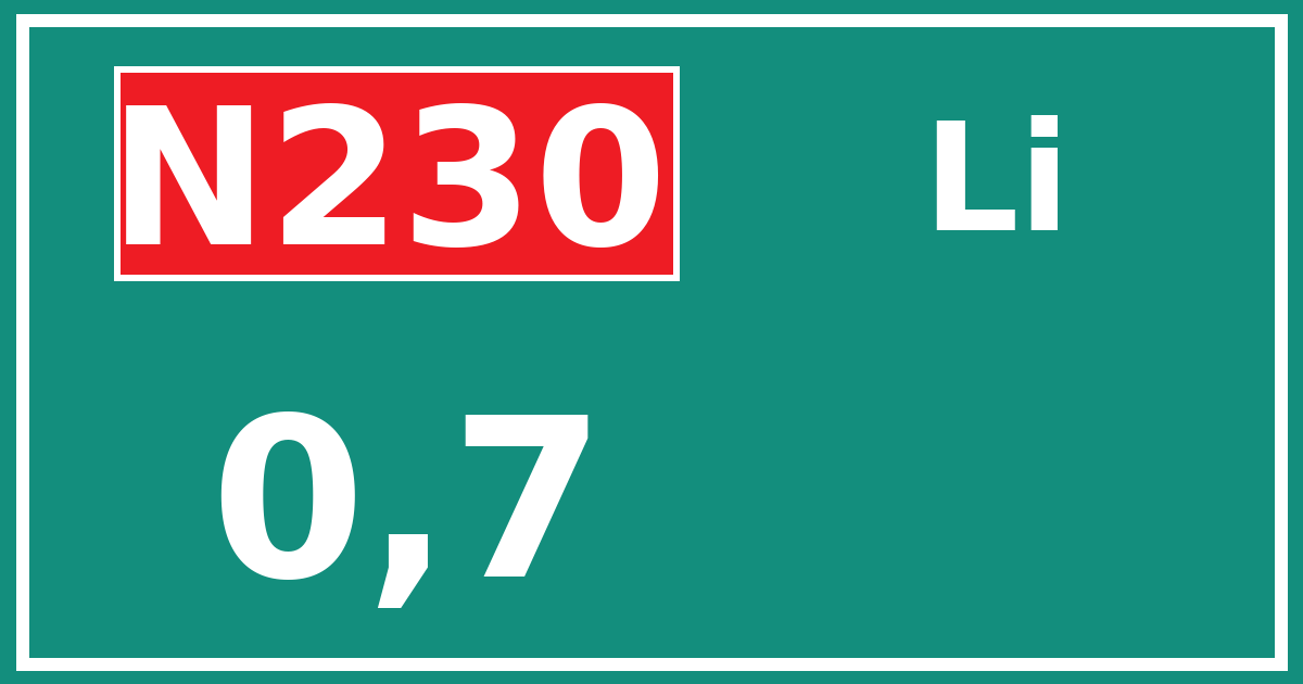Hectometerbord N230 0,7 zijde Li