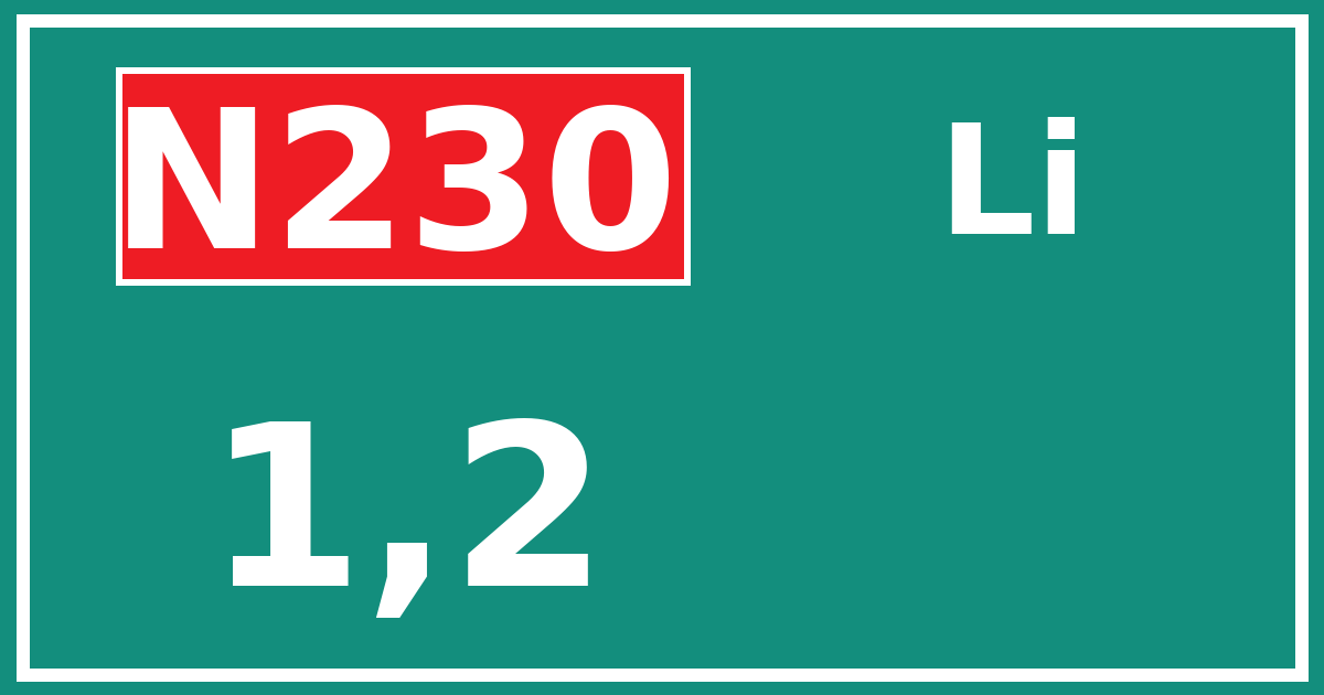 Hectometerbord N230 1,2 zijde Li