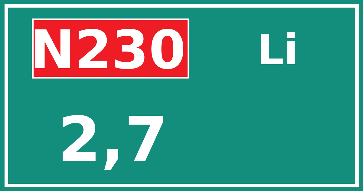 Hectometerbord N230 2,7 zijde Li