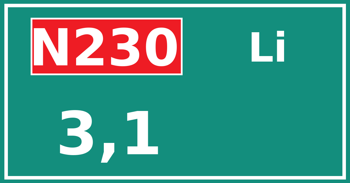 Hectometerbord N230 3,1 zijde Li