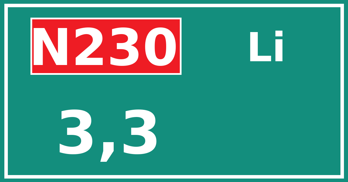 Hectometerbord N230 3,3 zijde Li