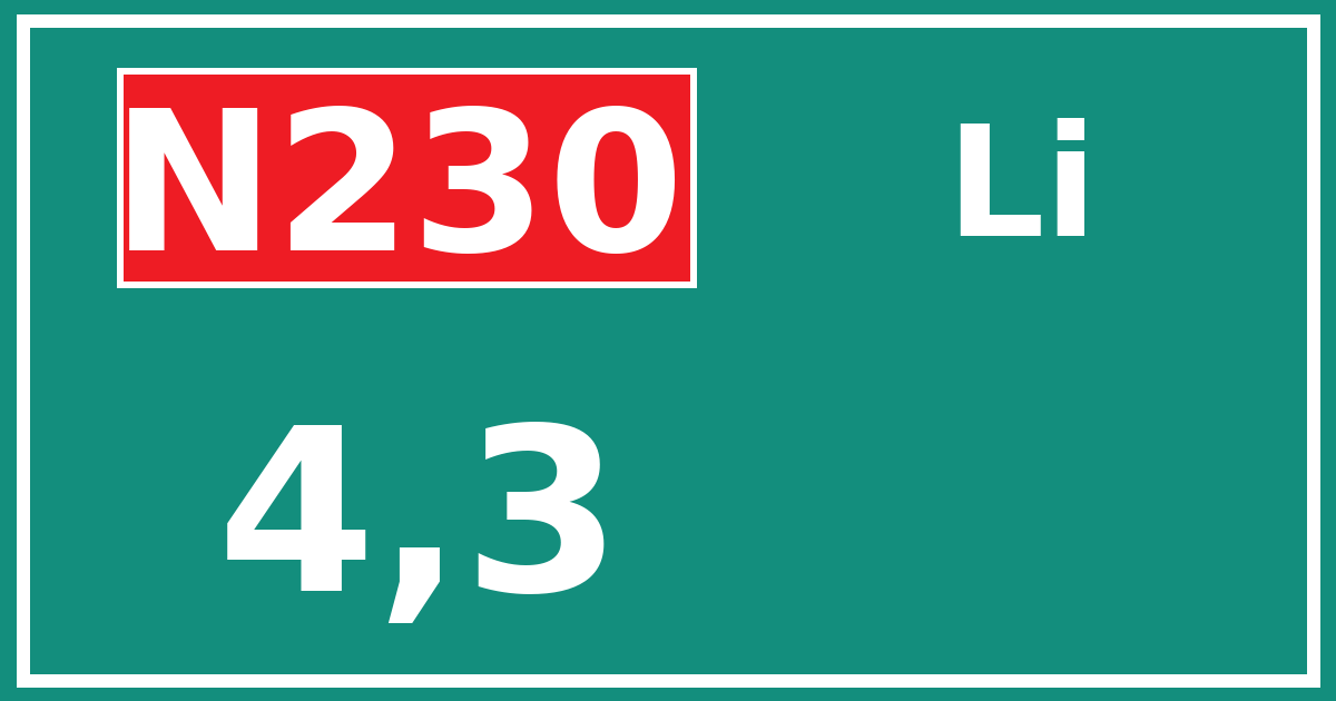 Hectometerbord N230 4,3 zijde Li