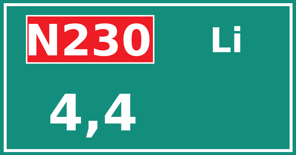 Hectometerbord N230 4,4 zijde Li
