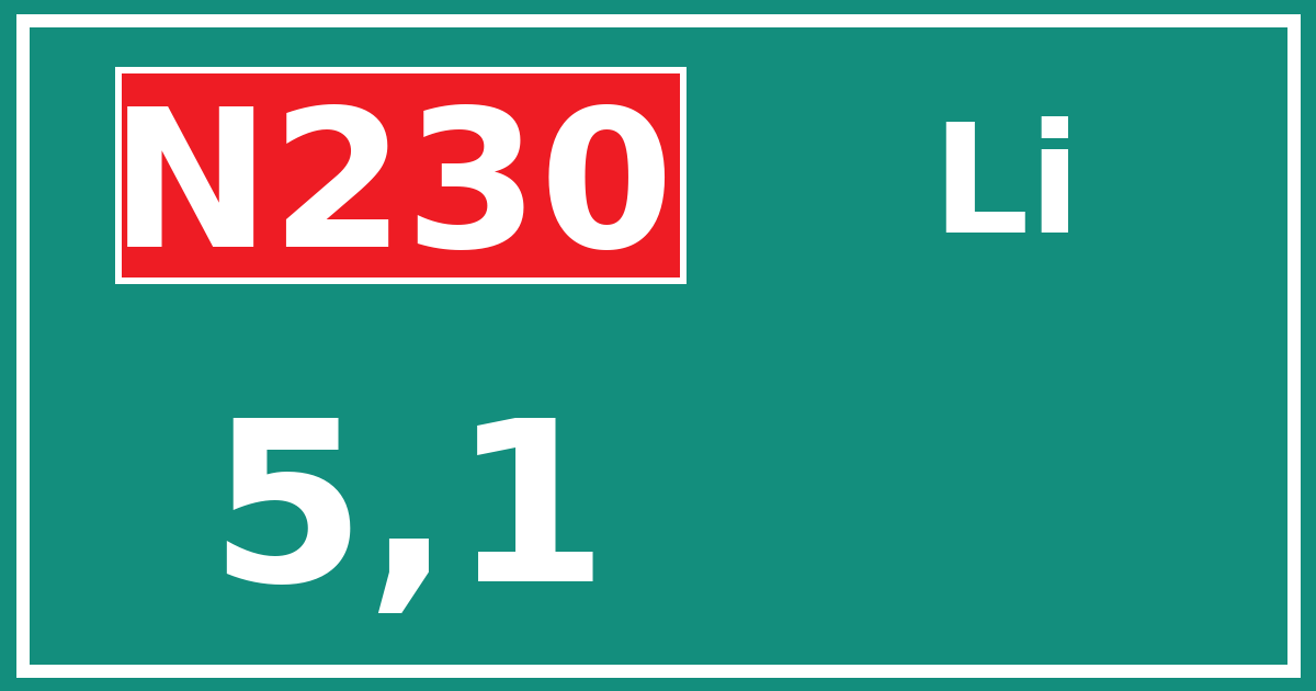 Hectometerbord N230 5,1 zijde Li