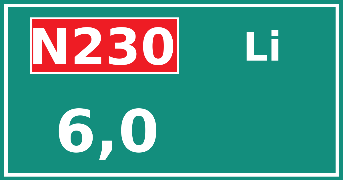 Hectometerbord N230 6,0 zijde Li