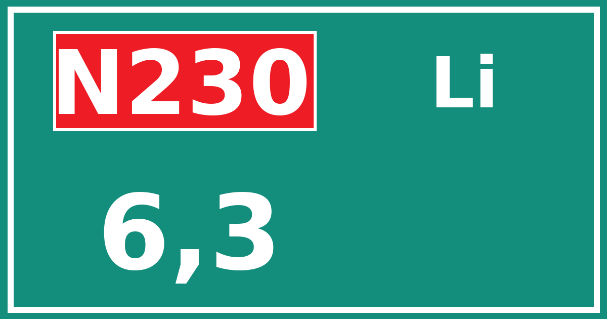 Hectometerbord N230 6,3 zijde Li