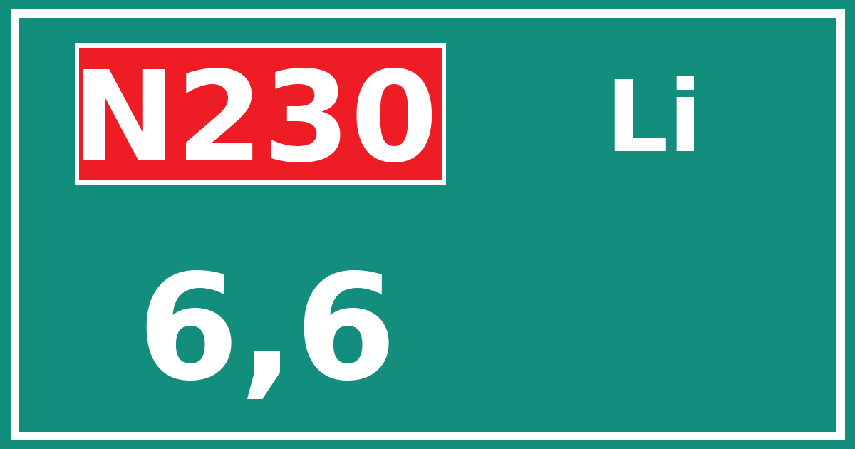 Hectometerbord N230 6,6 zijde Li
