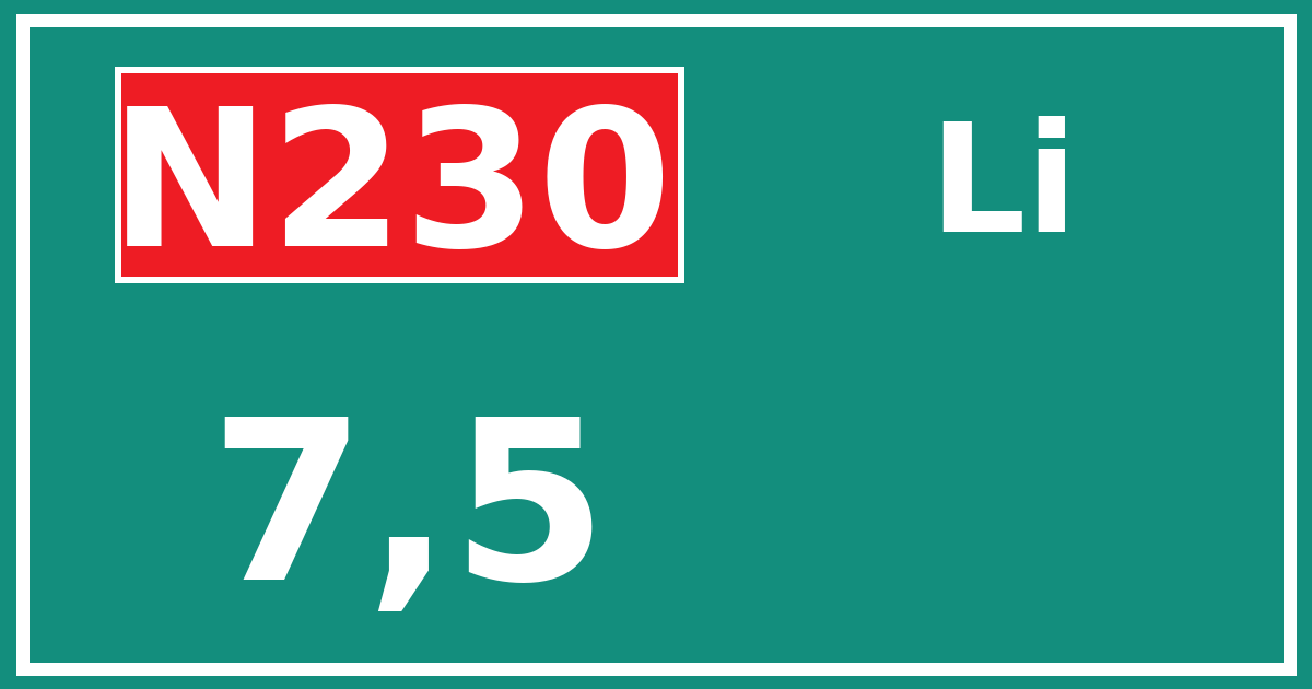 Hectometerbord N230 7,5 zijde Li