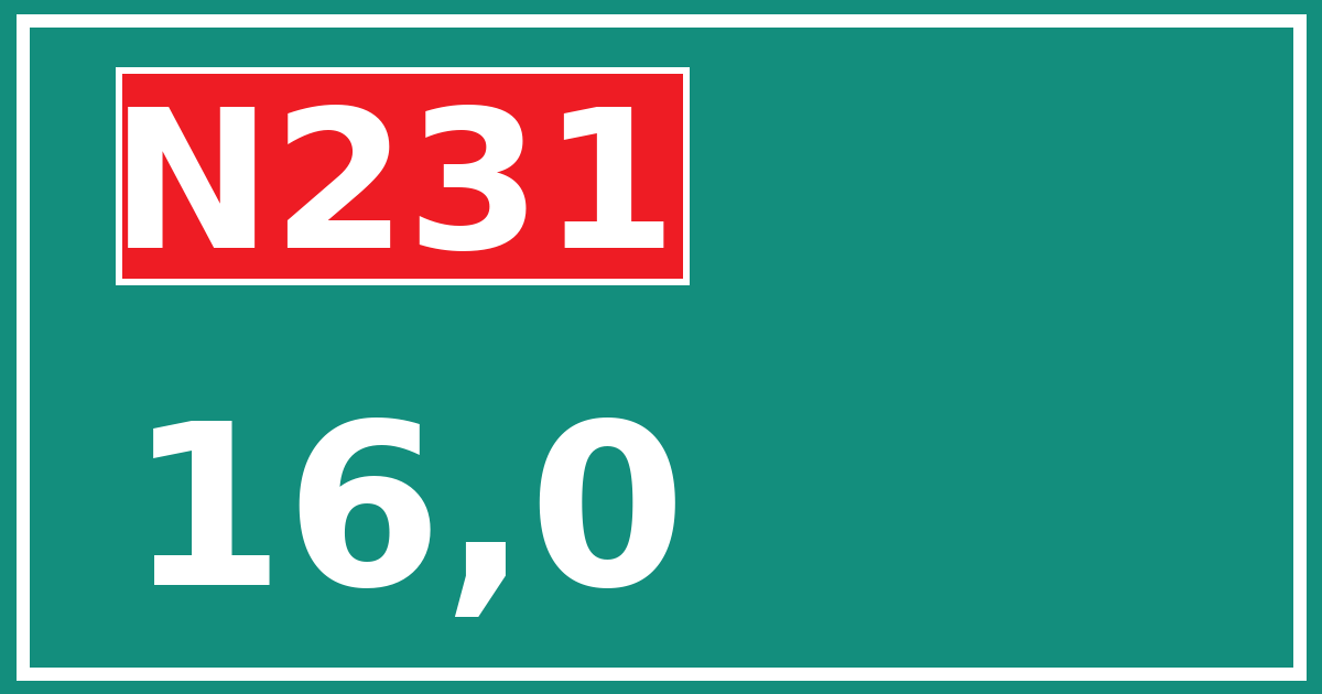 Hectometerbord N231 16,0