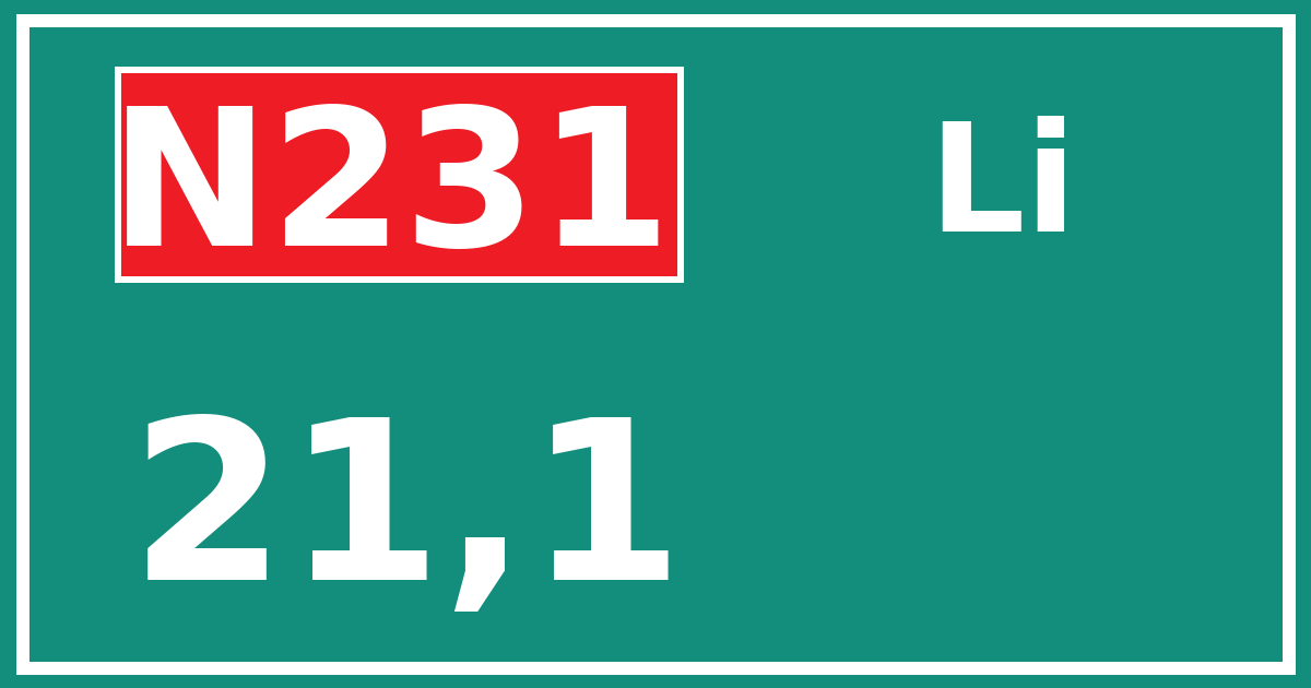 Hectometerbord N231 21,1 zijde Li