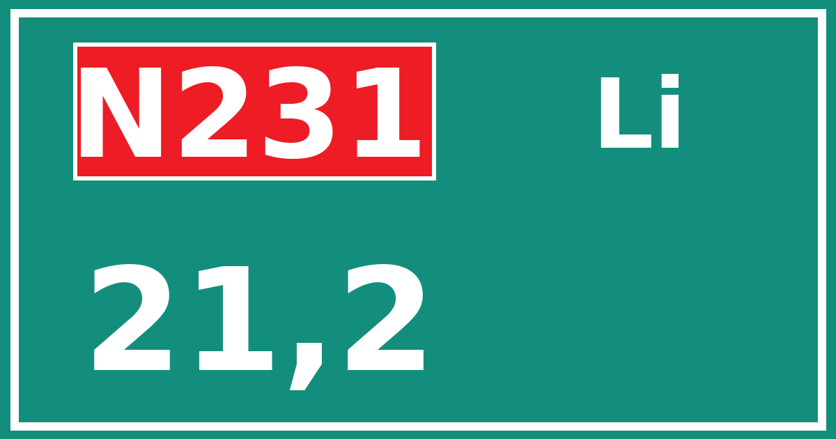 Hectometerbord N231 21,2 zijde Li