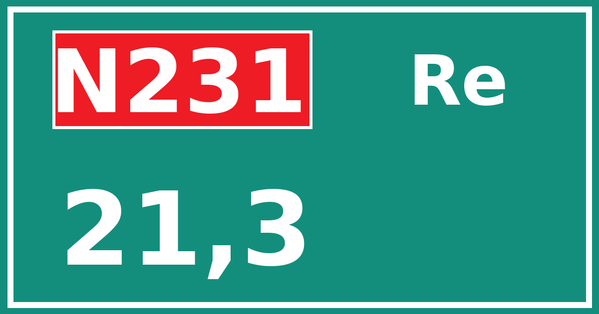Hectometerbord N231 21,3 zijde Re