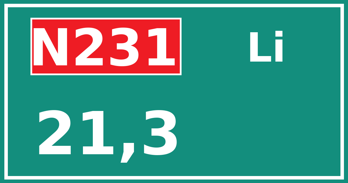 Hectometerbord N231 21,3 zijde Li