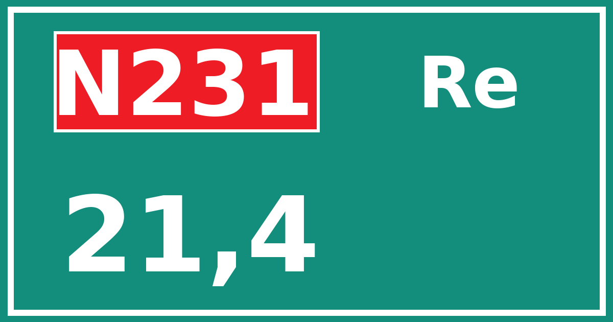 Hectometerbord N231 21,4 zijde Re