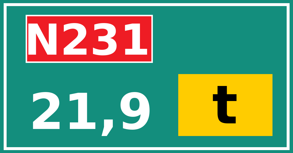 Hectometerbord N231 21,9 letter t
