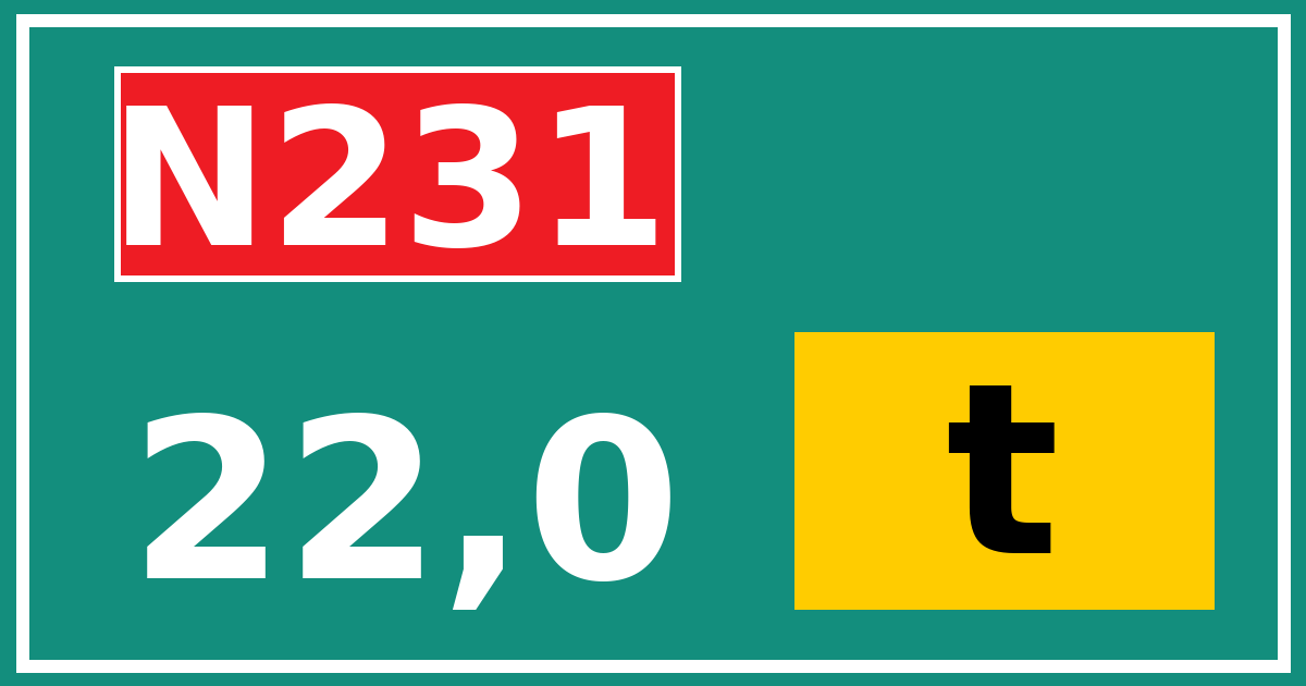 Hectometerbord N231 22,0 letter t