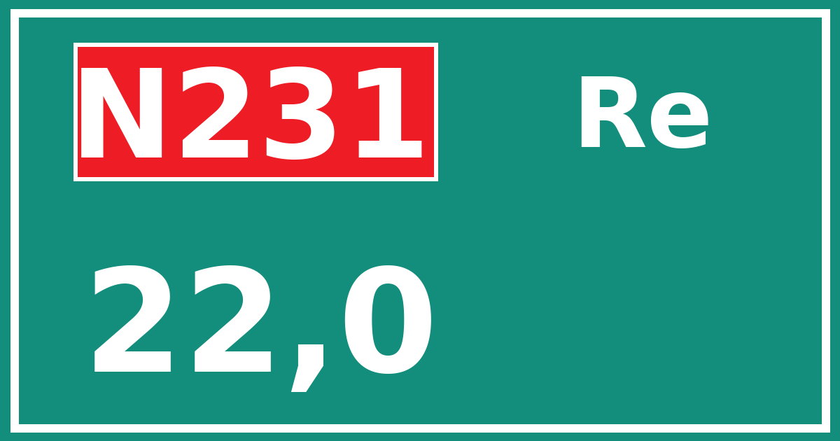 Hectometerbord N231 22,0 zijde Re