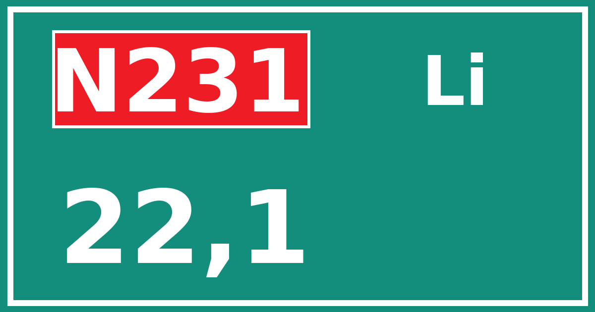 Hectometerbord N231 22,1 zijde Li