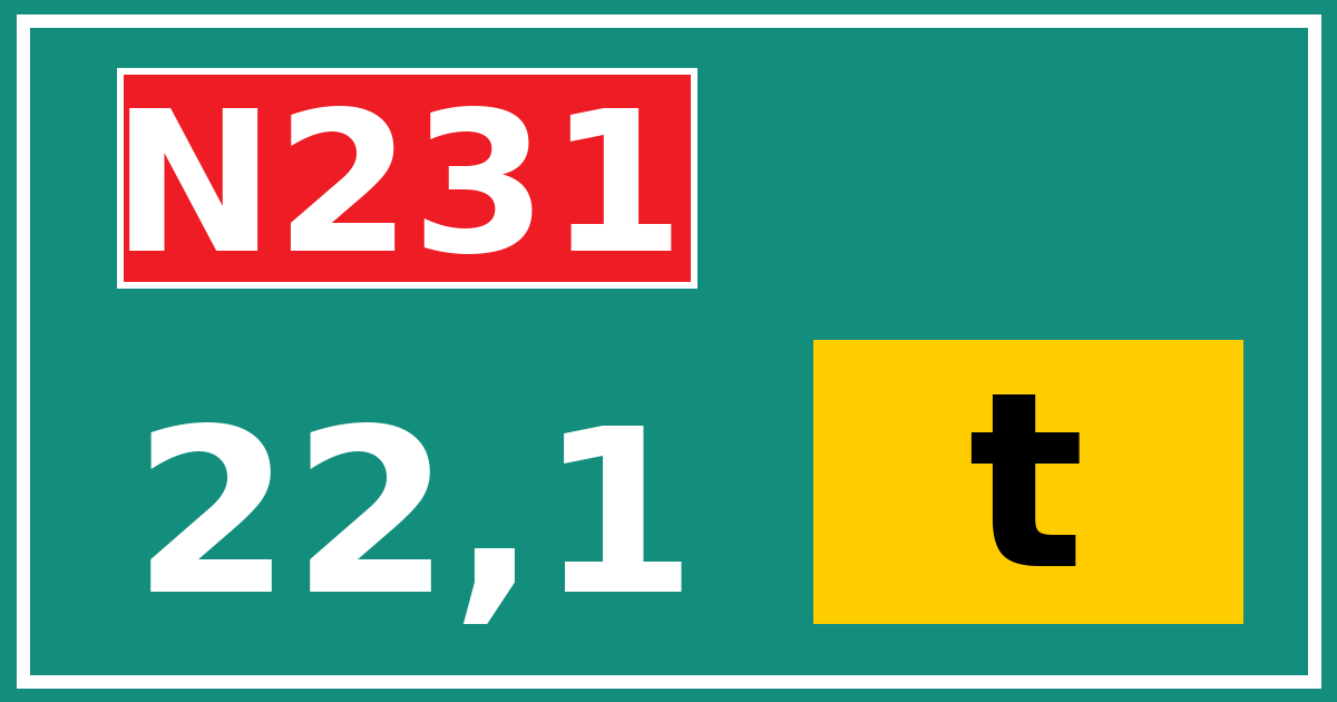 Hectometerbord N231 22,1 letter t