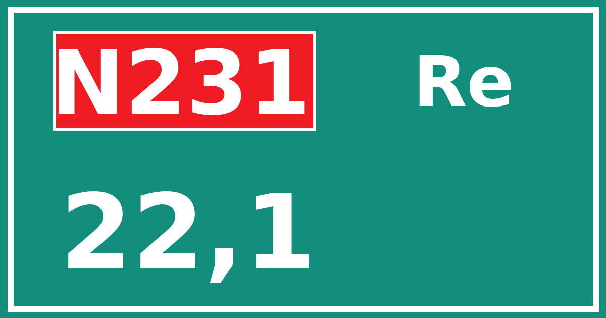 Hectometerbord N231 22,1 zijde Re