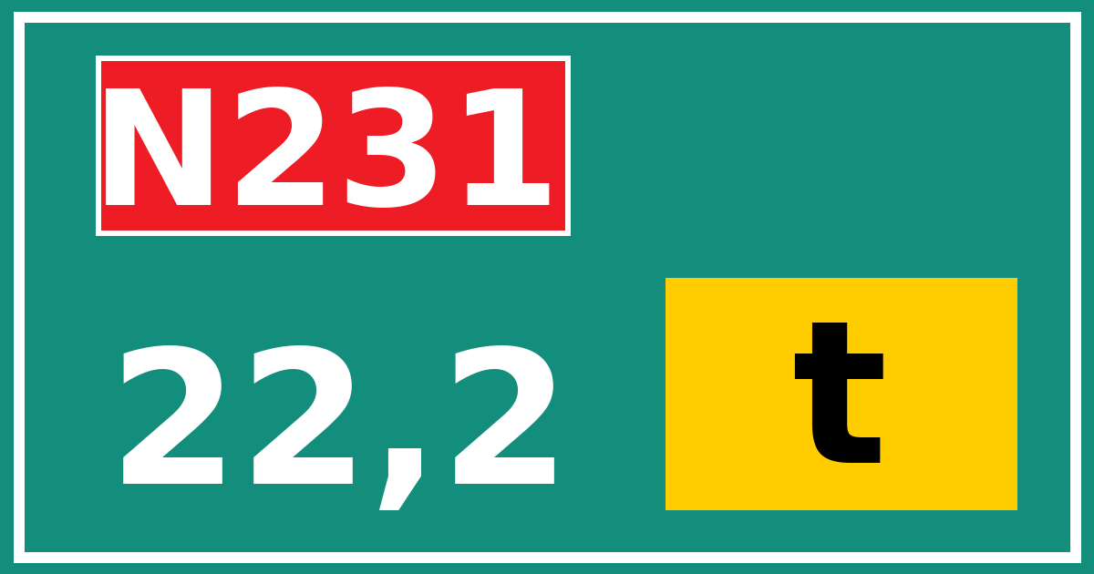 Hectometerbord N231 22,2 letter t