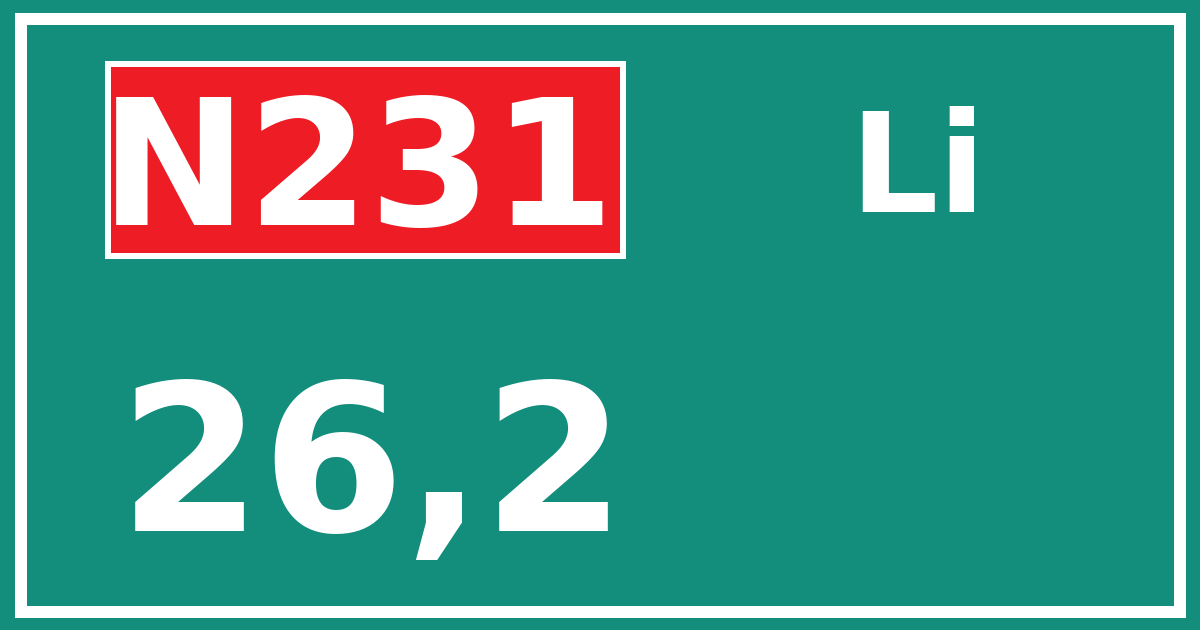 Hectometerbord N231 26,2 zijde Li