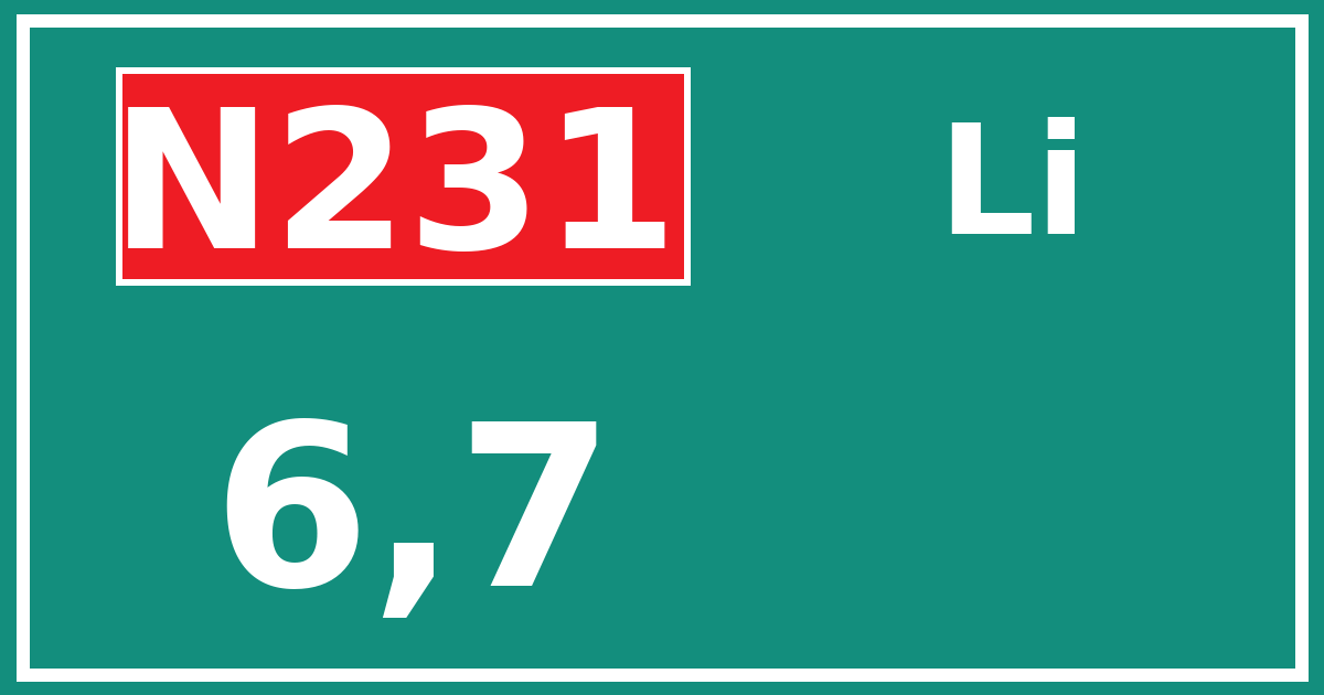 Hectometerbord N231 6,7 zijde Li