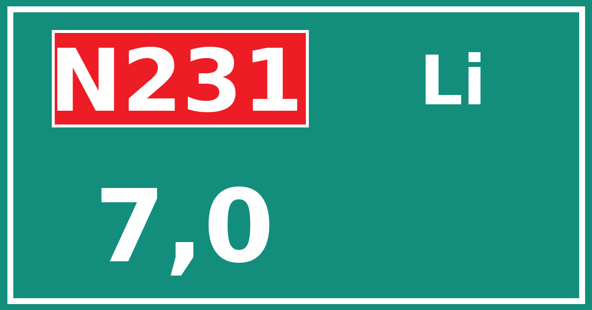 Hectometerbord N231 7,0 zijde Li