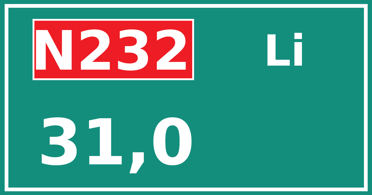 Hectometerbord N232 31,0 zijde Li