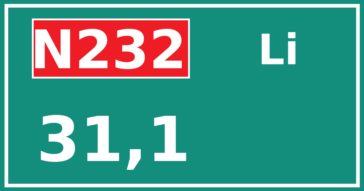 Hectometerbord N232 31,1 zijde Li