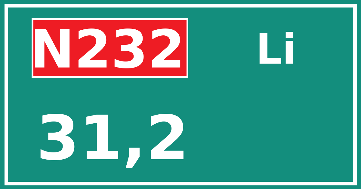 Hectometerbord N232 31,2 zijde Li