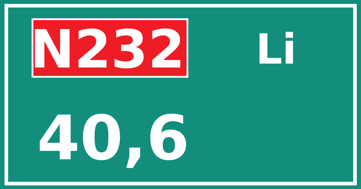 Hectometerbord N232 40,6 zijde Li
