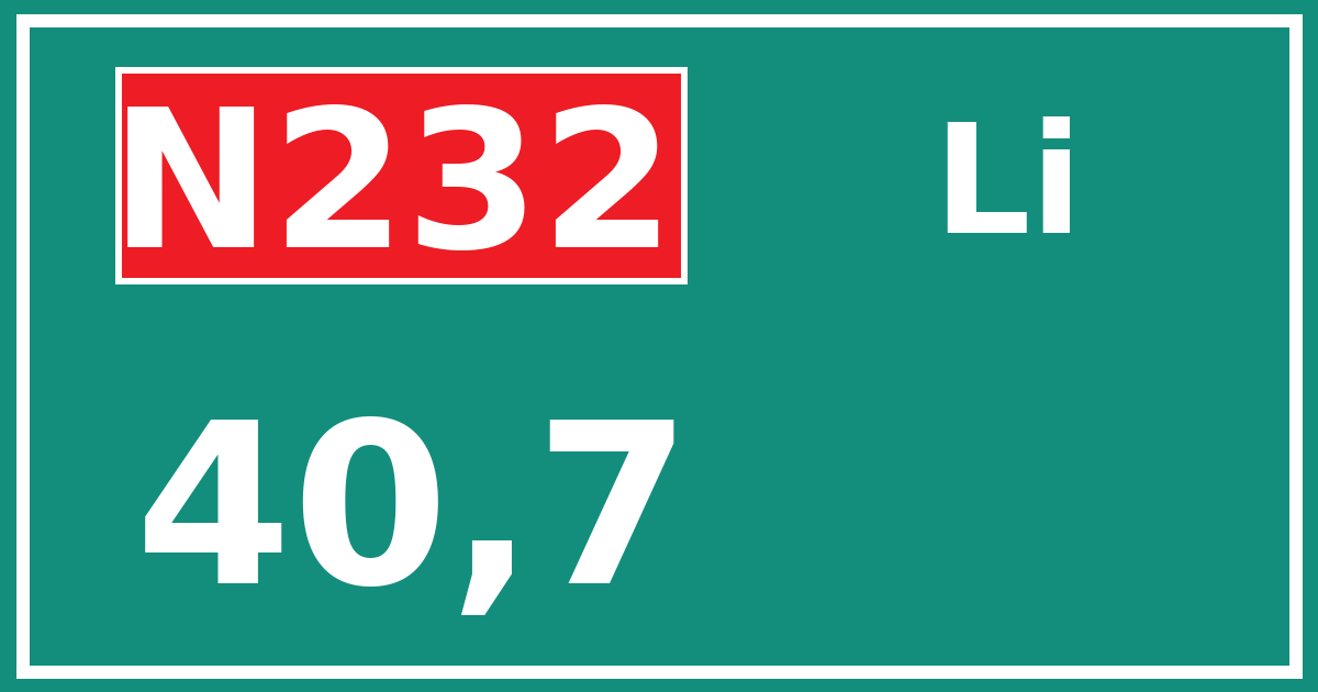 Hectometerbord N232 40,7 zijde Li
