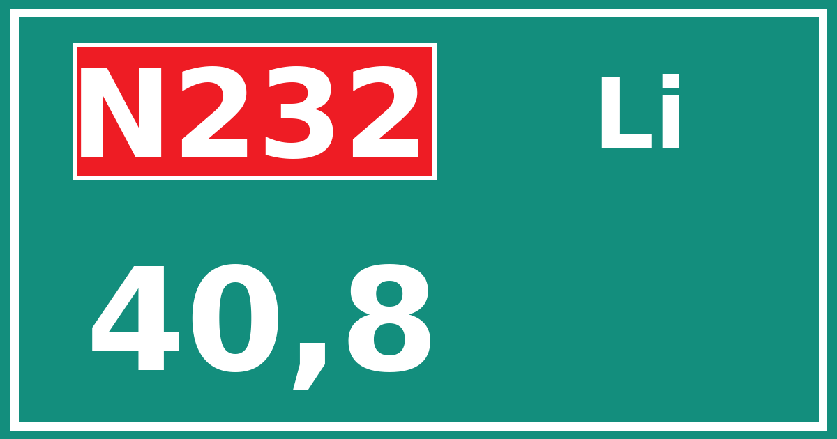 Hectometerbord N232 40,8 zijde Li