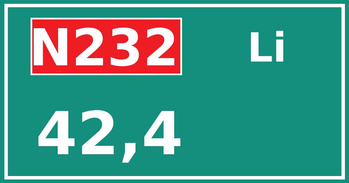Hectometerbord N232 42,4 zijde Li
