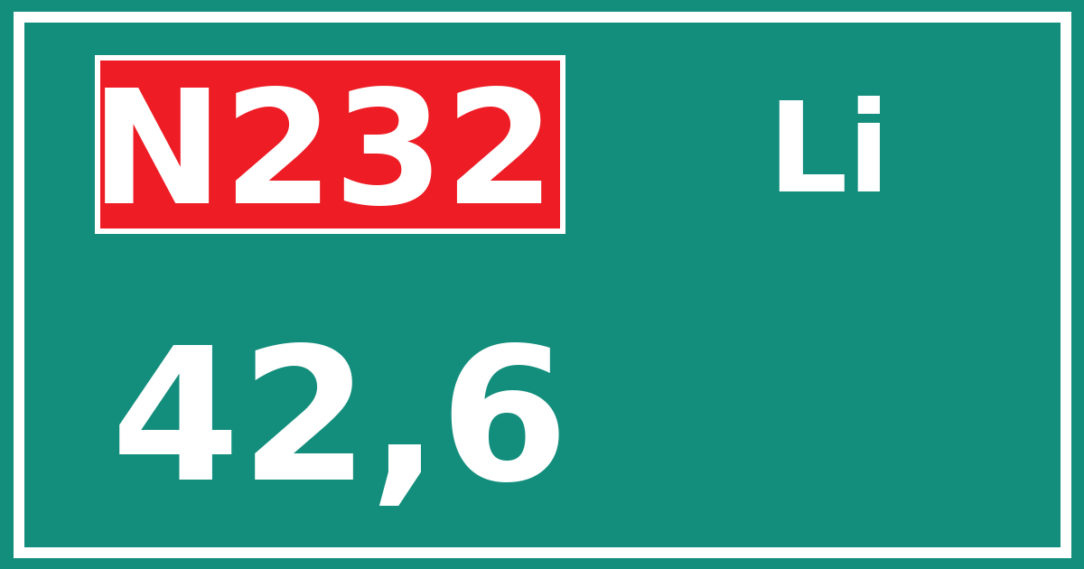 Hectometerbord N232 42,6 zijde Li