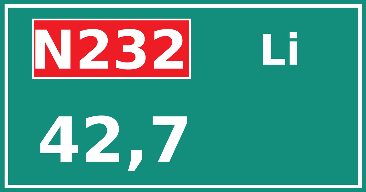 Hectometerbord N232 42,7 zijde Li