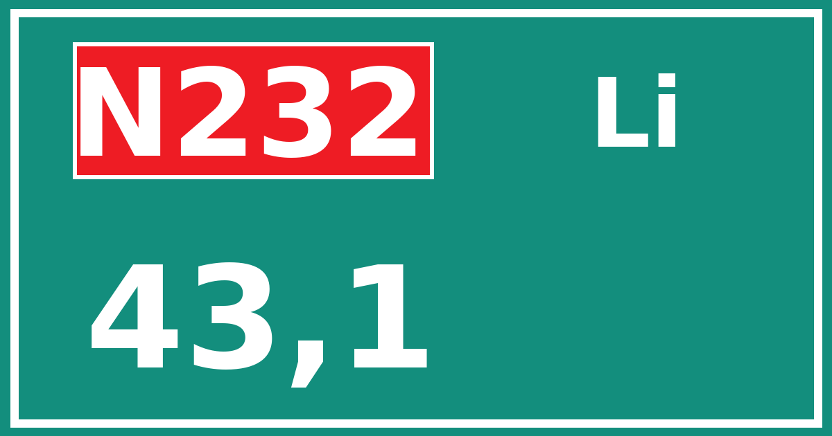 Hectometerbord N232 43,1 zijde Li