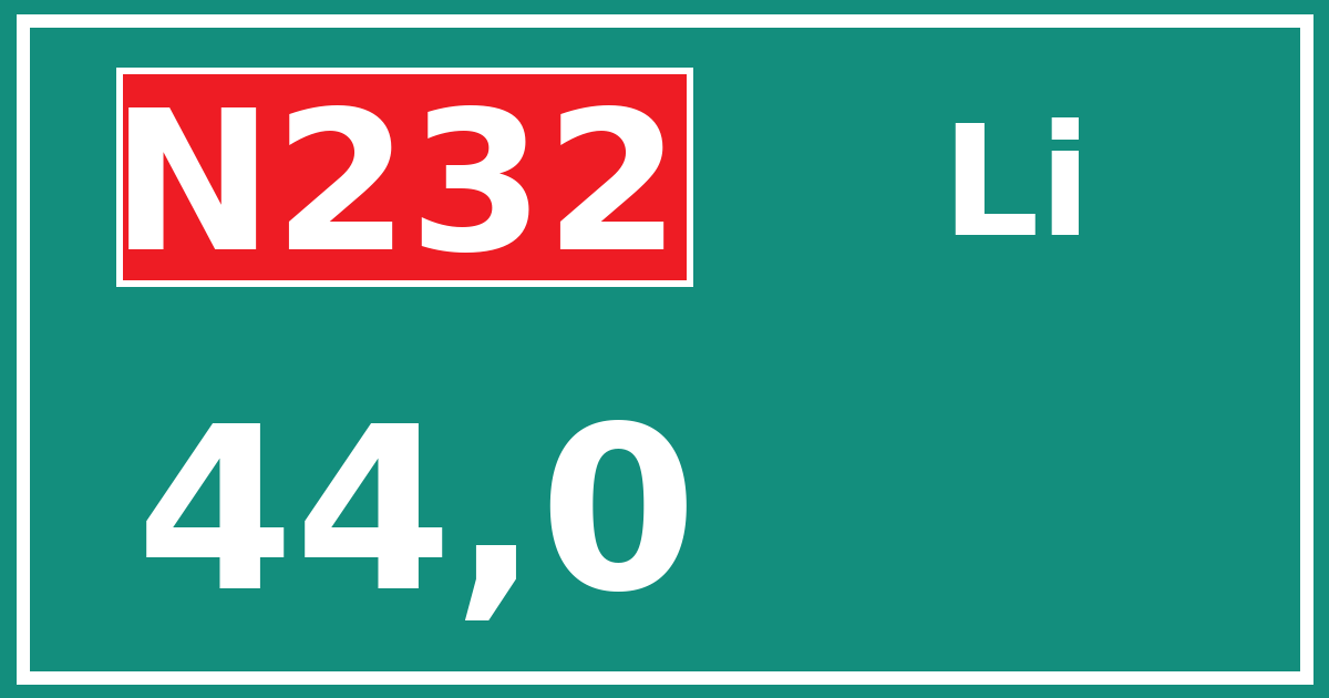 Hectometerbord N232 44,0 zijde Li