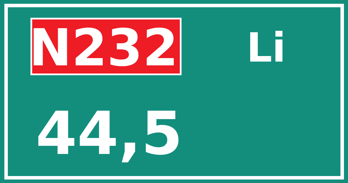 Hectometerbord N232 44,5 zijde Li