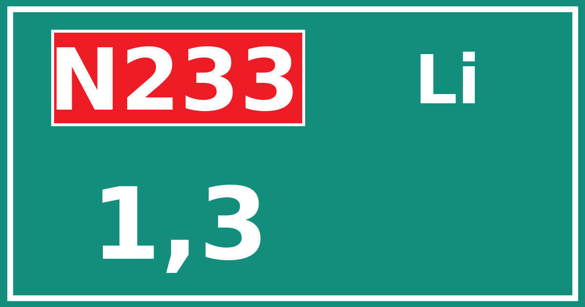 Hectometerbord N233 1,3 zijde Li