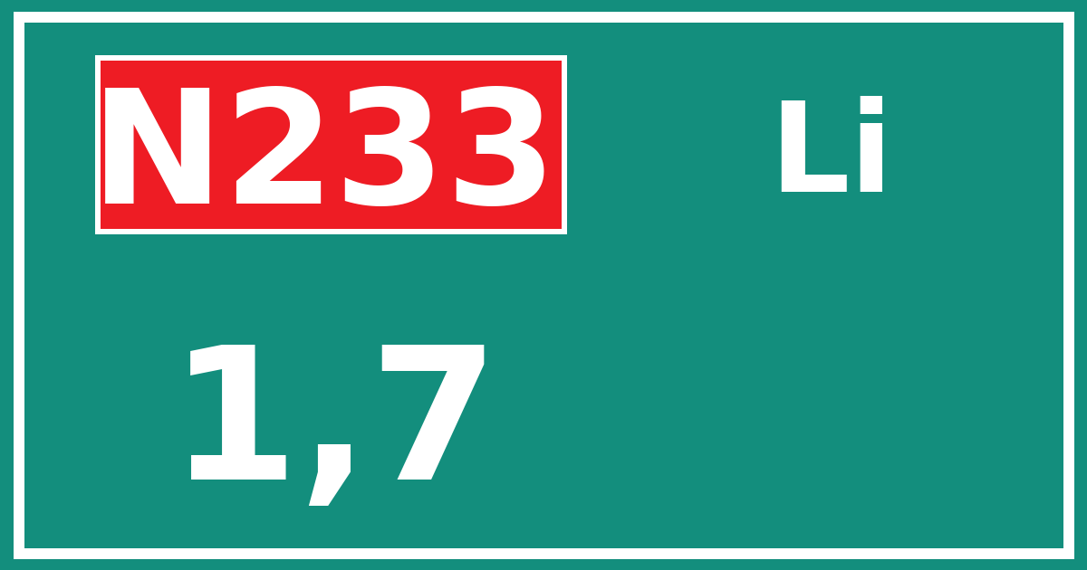 Hectometerbord N233 1,7 zijde Li