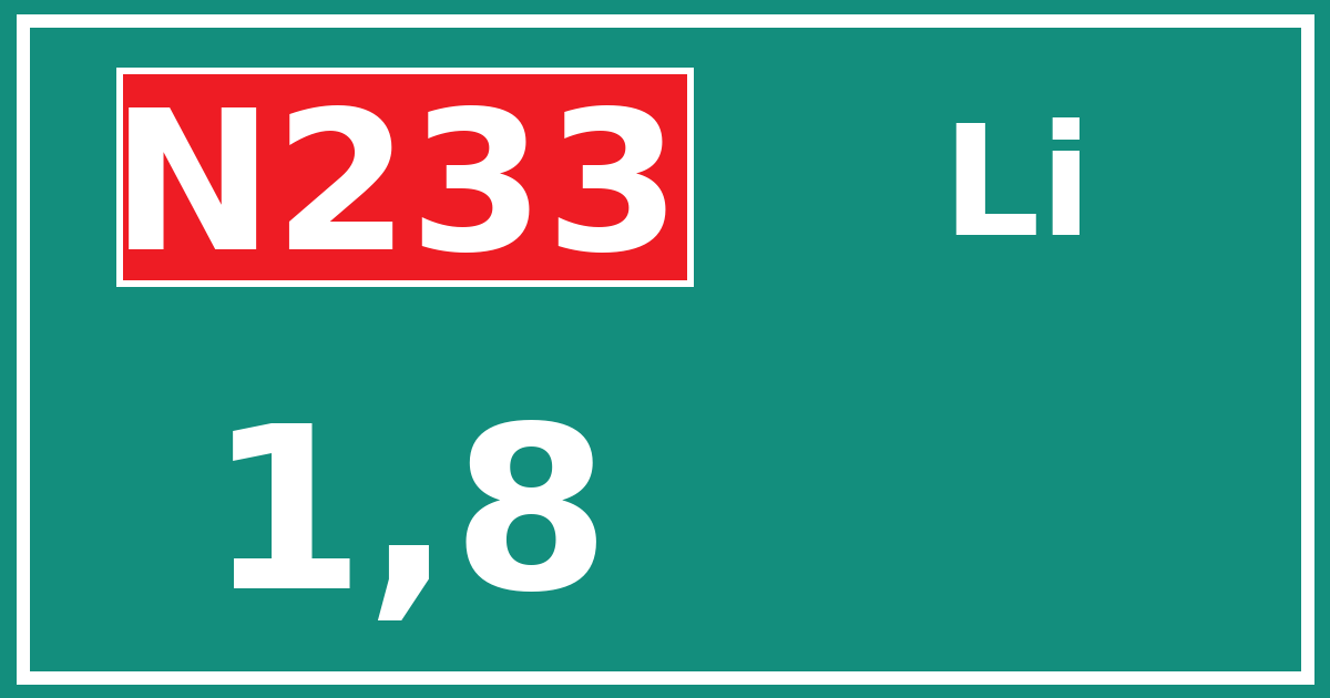 Hectometerbord N233 1,8 zijde Li