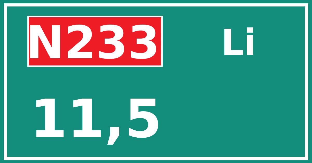 Hectometerbord N233 11,5 zijde Li